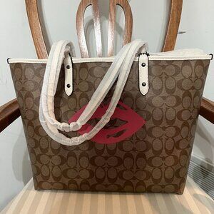 Coach Reversible City Tote in Signature Motif with Lips
